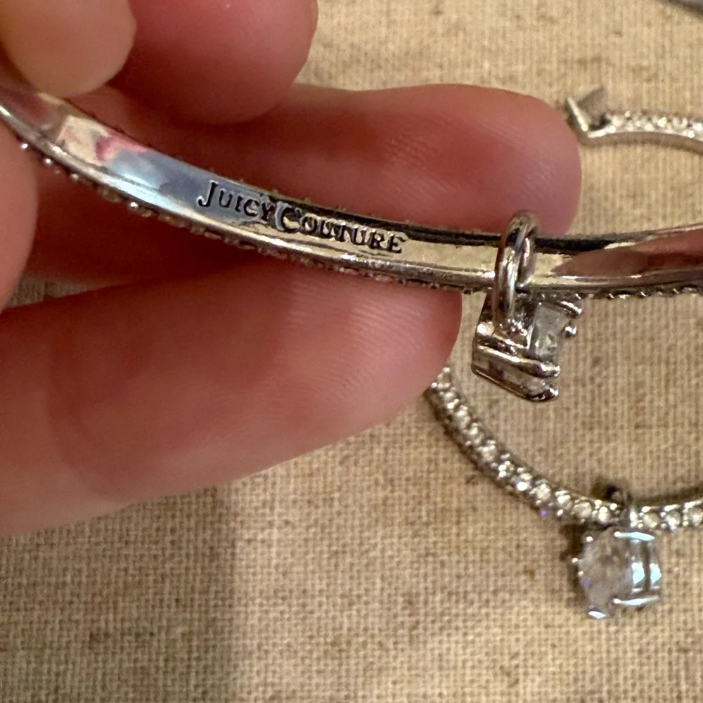 Juicy Couture Elegant Silver Hoop Earrings with Crystal Accents - Picture 2 of 2